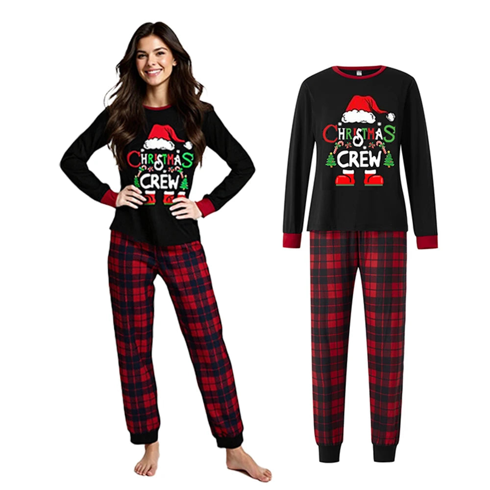 2025 New Year Christmas Cosplay Costume Pajama 2Pcs Santa Claus Hat Pattern Printed Pyjama Homewear Autumn and Winter Loungewear