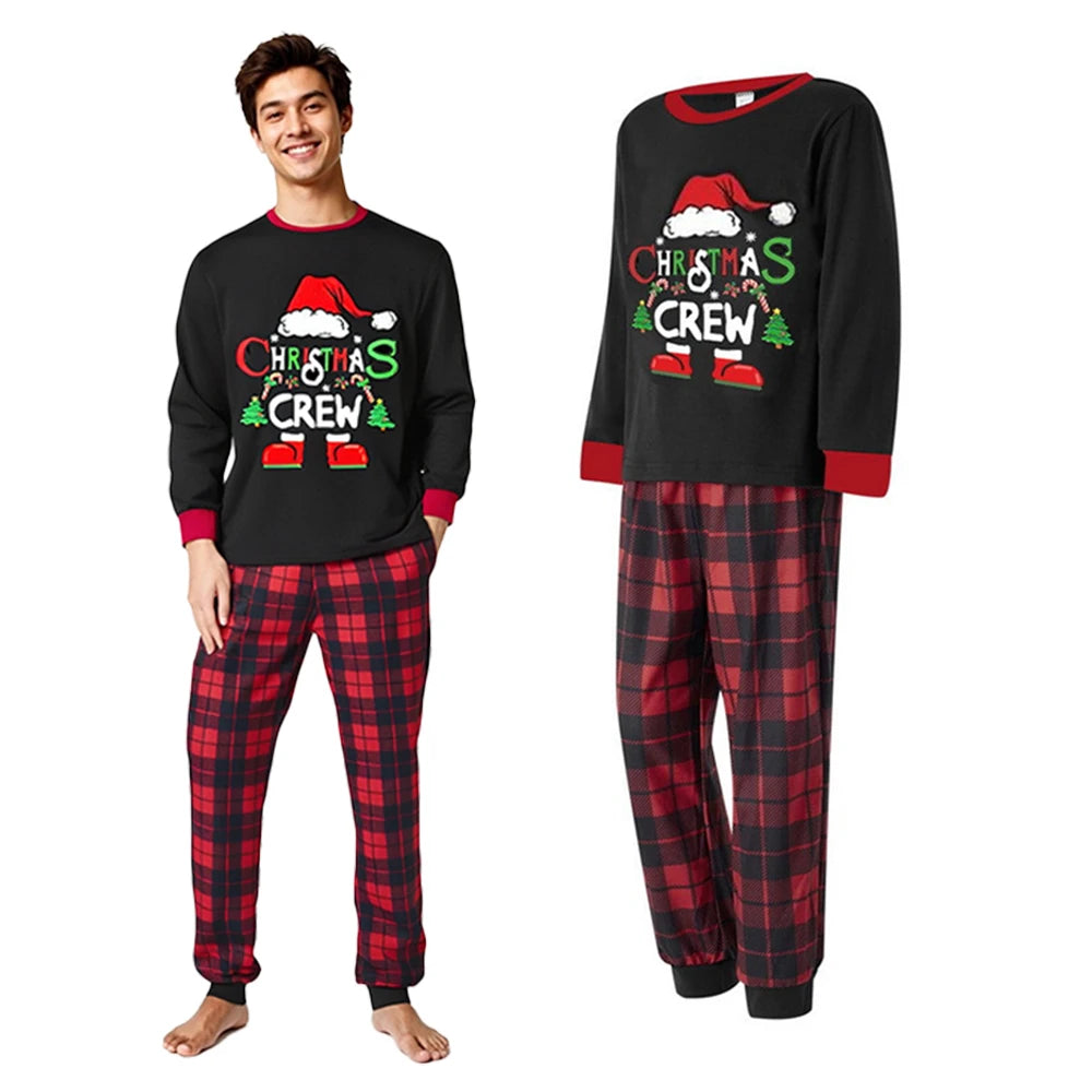 2025 New Year Christmas Cosplay Costume Pajama 2Pcs Santa Claus Hat Pattern Printed Pyjama Homewear Autumn and Winter Loungewear