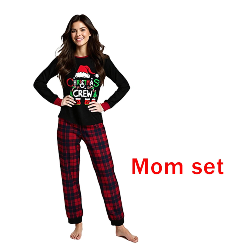 2025 New Year Christmas Cosplay Costume Pajama 2Pcs Santa Claus Hat Pattern Printed Pyjama Homewear Autumn and Winter Loungewear