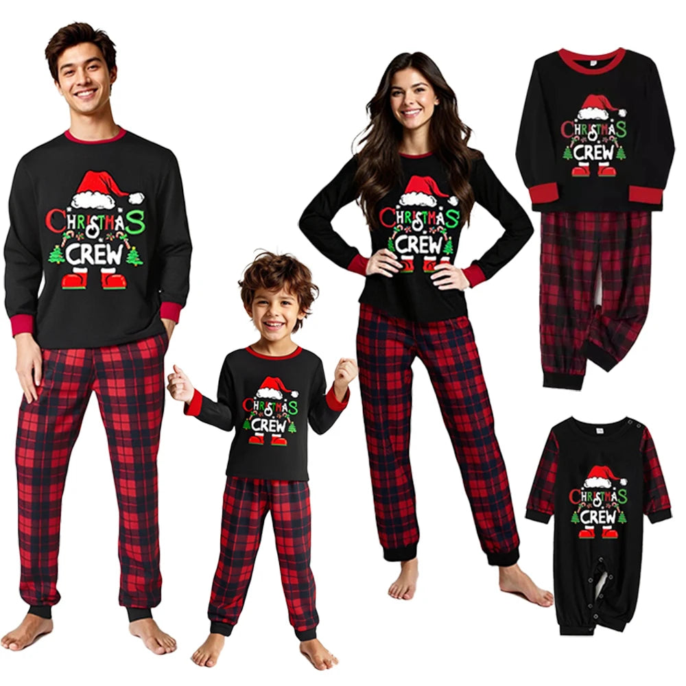 2025 New Year Christmas Cosplay Costume Pajama 2Pcs Santa Claus Hat Pattern Printed Pyjama Homewear Autumn and Winter Loungewear